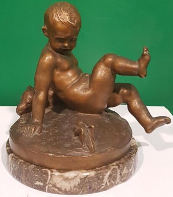 Bronze Sculpture of Child with Teddy Bear and Grasshopper by Pietro Piraino, 1940s-ZCI-751897