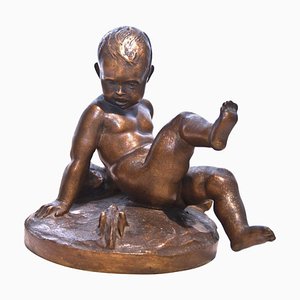 Bronze Sculpture of Child with Teddy Bear and Grasshopper by Pietro Piraino, 1940s-ZCI-751897