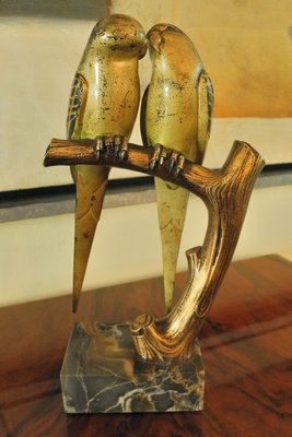 Bronze Sculpture of Lovebirds on Marble Base by Paul Marec-LXP-946733