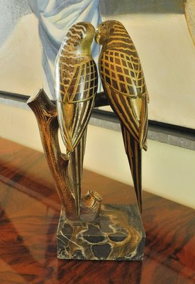 Bronze Sculpture of Lovebirds on Marble Base by Paul Marec-LXP-946733