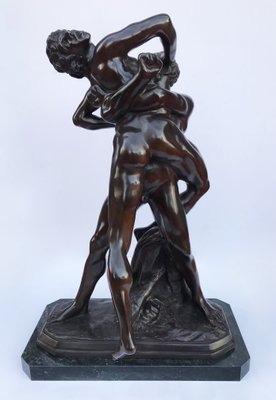 Bronze Sculpture with Hercules and Antaeus with Marble Base, 20th-Century-WIM-1145249