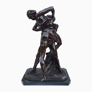 Bronze Sculpture with Hercules and Antaeus with Marble Base, 20th-Century-WIM-1145249