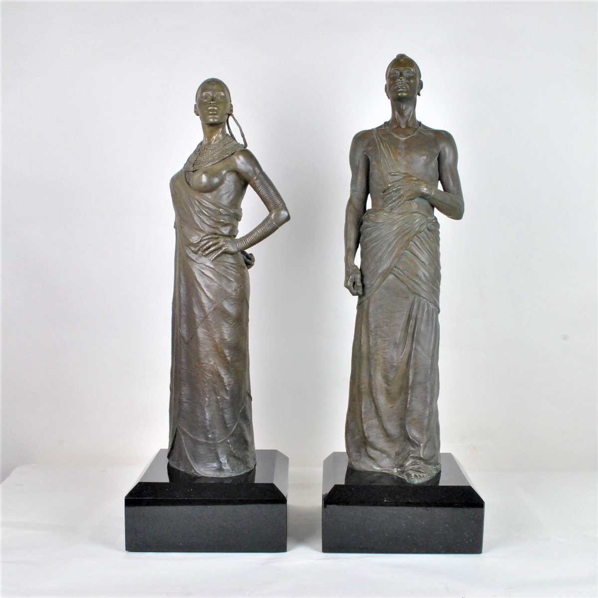 Bronze Sculptures, Maasai Couple, 20th Century, Set of 2