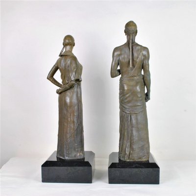 Bronze Sculptures, Maasai Couple, 20th Century, Set of 2-SYQ-847001