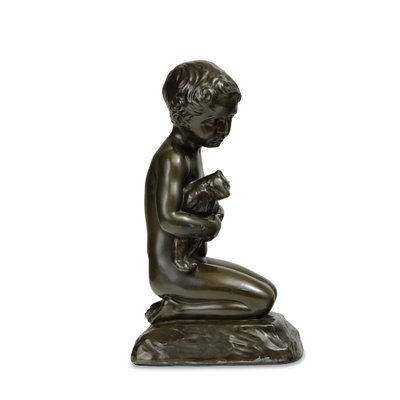 Bronze Sitting Boy with Teddy Bear by Elna Borch for Just Andersen, Denmark-GCQ-2036516