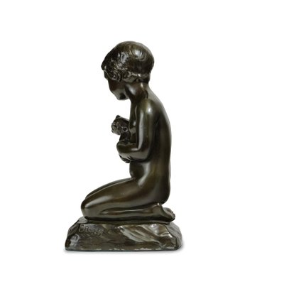 Bronze Sitting Boy with Teddy Bear by Elna Borch for Just Andersen, Denmark-GCQ-2036516