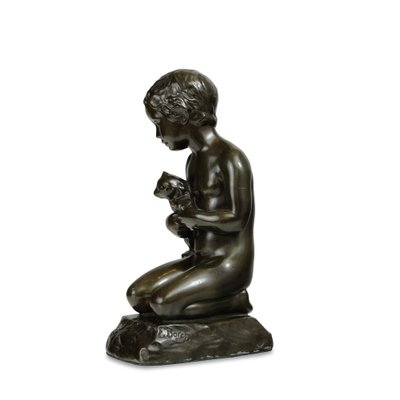 Bronze Sitting Boy with Teddy Bear by Elna Borch for Just Andersen, Denmark-GCQ-2036516