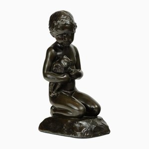 Bronze Sitting Boy with Teddy Bear by Elna Borch for Just Andersen, Denmark-GCQ-2036516