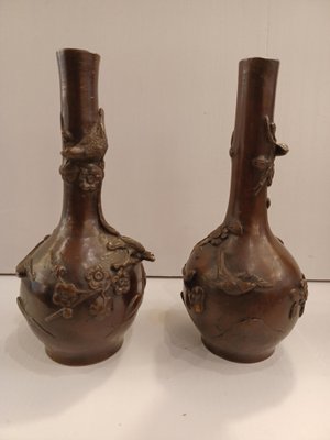 Bronze Soliflore Vases, Japan, 19th Century, Set of 2-EHL-1133894