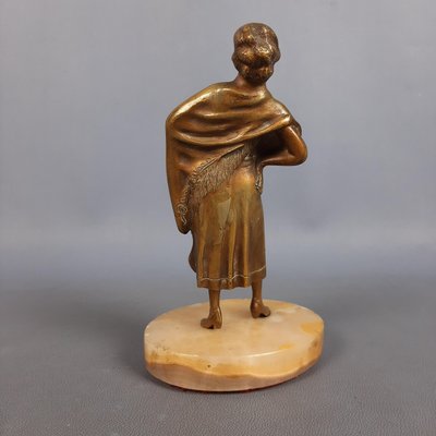 Bronze Statue of Female Dancer with Shawl on Marble Base, 1940s-PWG-2024724