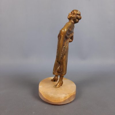 Bronze Statue of Female Dancer with Shawl on Marble Base, 1940s-PWG-2024724