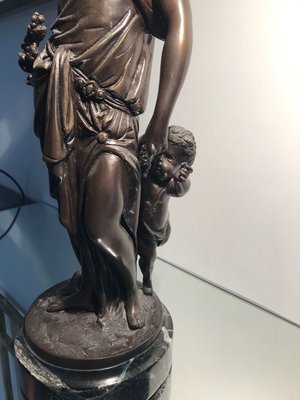 Bronze Statue with Black Marble Base by Auguste Moreau, 19th Century-XQY-843823