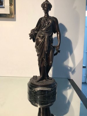 Bronze Statue with Black Marble Base by Auguste Moreau, 19th Century-XQY-843823