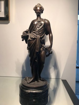 Bronze Statue with Black Marble Base by Auguste Moreau, 19th Century-XQY-843823