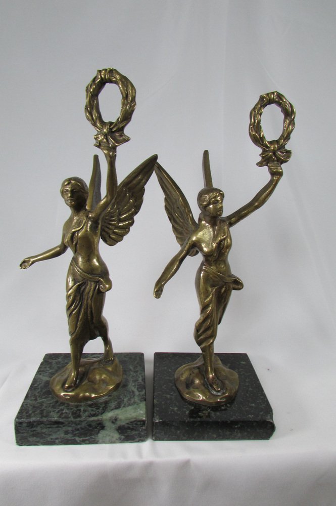 Bronze Statuettes on Marble Bases, Set of 2