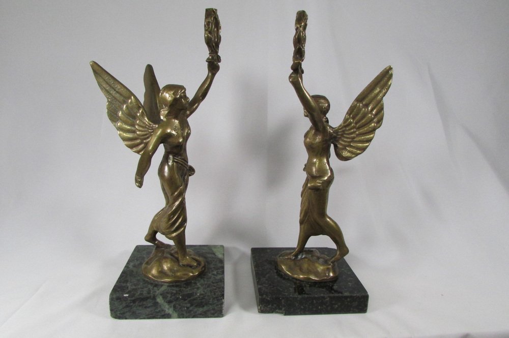 Bronze Statuettes on Marble Bases, Set of 2