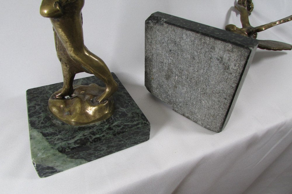 Bronze Statuettes on Marble Bases, Set of 2