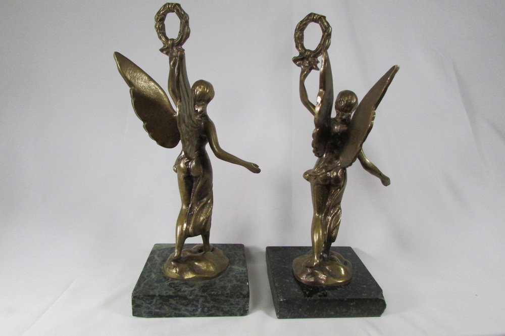 Bronze Statuettes on Marble Bases, Set of 2