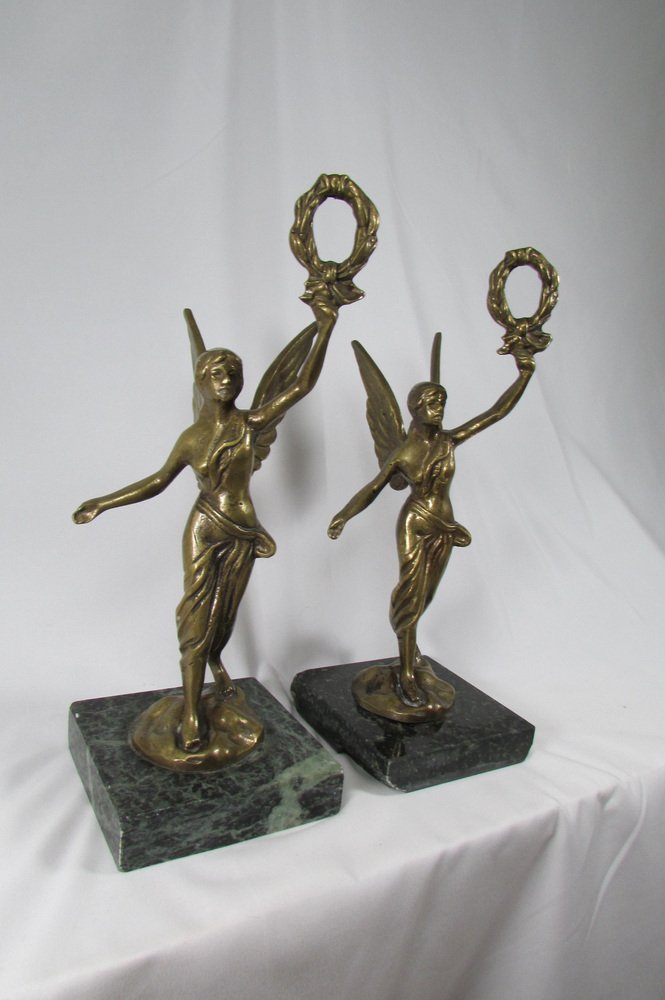 Bronze Statuettes on Marble Bases, Set of 2