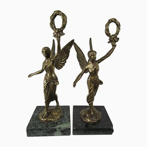 Bronze Statuettes on Marble Bases, Set of 2-RDN-1194039