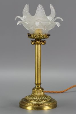 Bronze Table Lamp with Flower Shaped Glass Shade-KEG-1105699