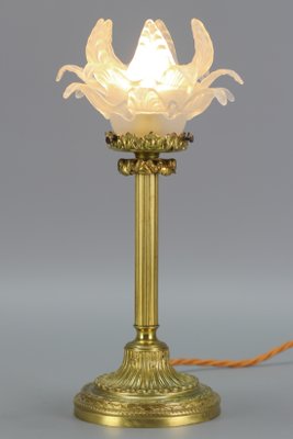 Bronze Table Lamp with Flower Shaped Glass Shade-KEG-1105699