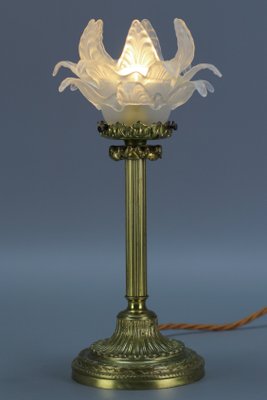 Bronze Table Lamp with Flower Shaped Glass Shade-KEG-1105699