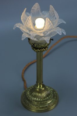 Bronze Table Lamp with Flower Shaped Glass Shade-KEG-1105699