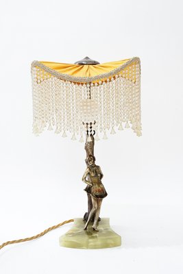 Bronze Table Lamp with Marble and Fabric Shade, 1908-SPD-2035891