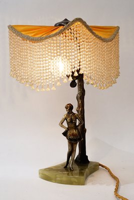 Bronze Table Lamp with Marble and Fabric Shade, 1908-SPD-2035891