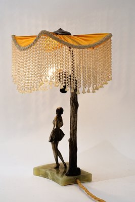 Bronze Table Lamp with Marble and Fabric Shade, 1908-SPD-2035891