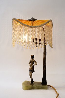 Bronze Table Lamp with Marble and Fabric Shade, 1908-SPD-2035891