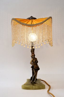 Bronze Table Lamp with Marble and Fabric Shade, 1908-SPD-2035891