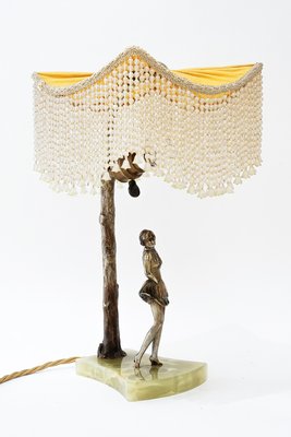 Bronze Table Lamp with Marble and Fabric Shade, 1908-SPD-2035891