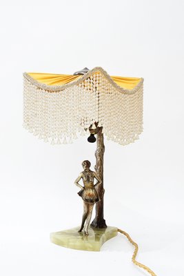 Bronze Table Lamp with Marble and Fabric Shade, 1908-SPD-2035891