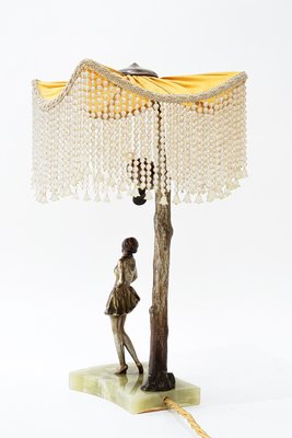 Bronze Table Lamp with Marble and Fabric Shade, 1908-SPD-2035891