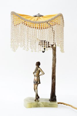 Bronze Table Lamp with Marble and Fabric Shade, 1908-SPD-2035891