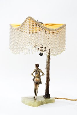 Bronze Table Lamp with Marble and Fabric Shade, 1908-SPD-2035891