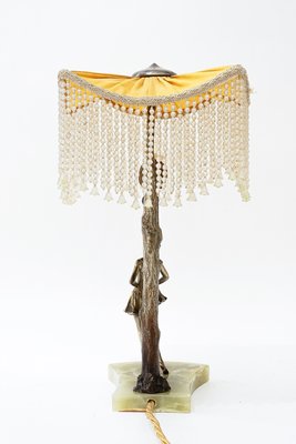 Bronze Table Lamp with Marble and Fabric Shade, 1908-SPD-2035891