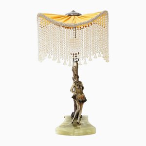 Bronze Table Lamp with Marble and Fabric Shade, 1908-SPD-2035891