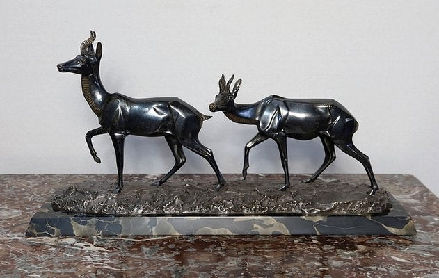 Bronze Two Gazelles Sculpture by I. Rochard-RVK-1123565