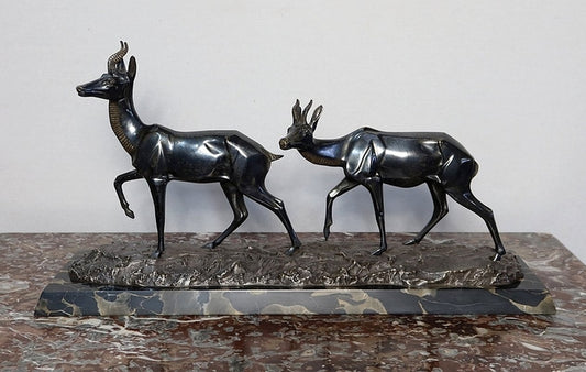 Bronze Two Gazelles Sculpture by I. Rochard