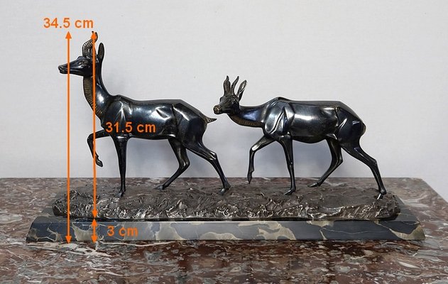 Bronze Two Gazelles Sculpture by I. Rochard-RVK-1123565