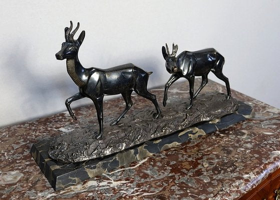 Bronze Two Gazelles Sculpture by I. Rochard-RVK-1123565