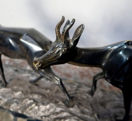 Bronze Two Gazelles Sculpture by I. Rochard-RVK-1123565