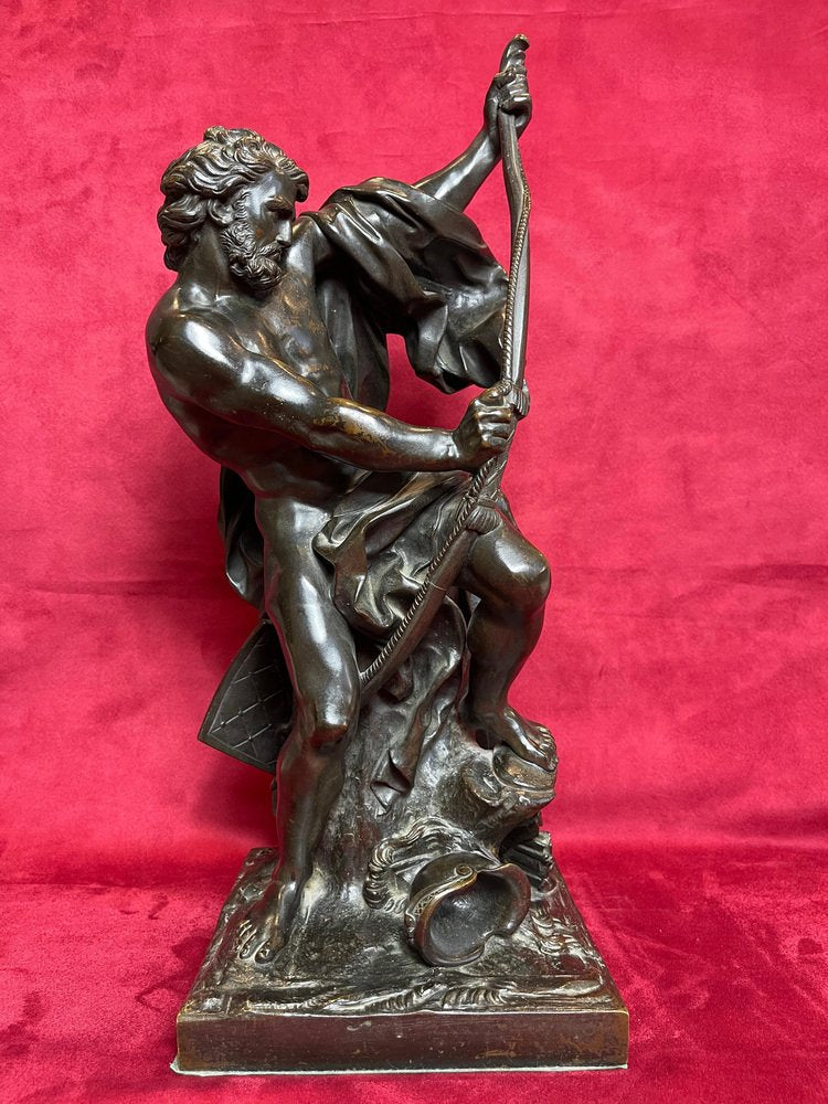 Bronze Ulysses Tending the Bow by Jacques Bousseau, 19th Century