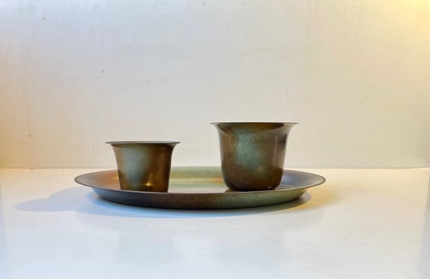 Bronze Vases and Tray by Bernhard Linder for Metalkonst, 1930s, Set of 3-LCR-1251945