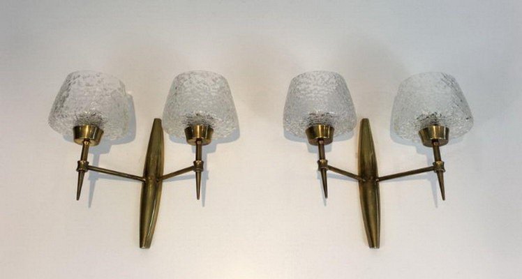 Bronze Wall Lights with Worked Glass Reflectors from Stilnovo, Set of 2-BA-1365792