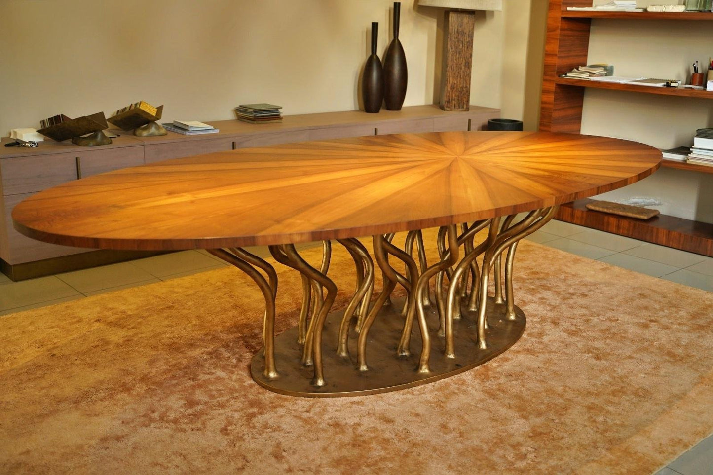 Bronze Walnut Wood Dining Table by Europa Antiques