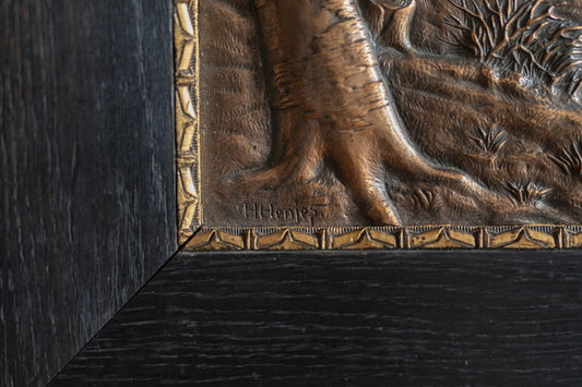 Bronze Wild Boar Relief Plaque by H Henjes, 1880